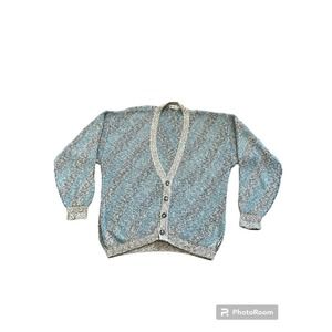 Vintage Bachrach Mens Cardigan Sweater USA Cotton Blend Blue Gray L